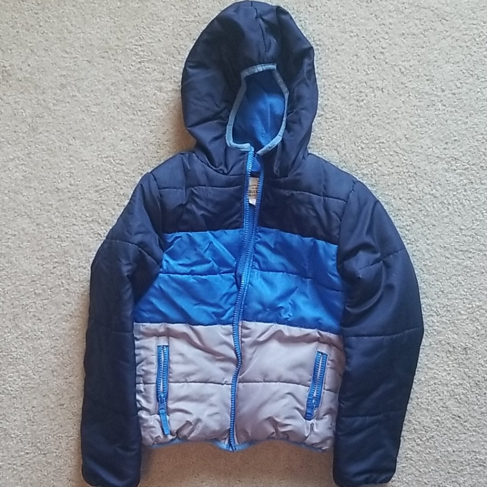Boys 7 Blue Puffer Jacket Fleece-Lined